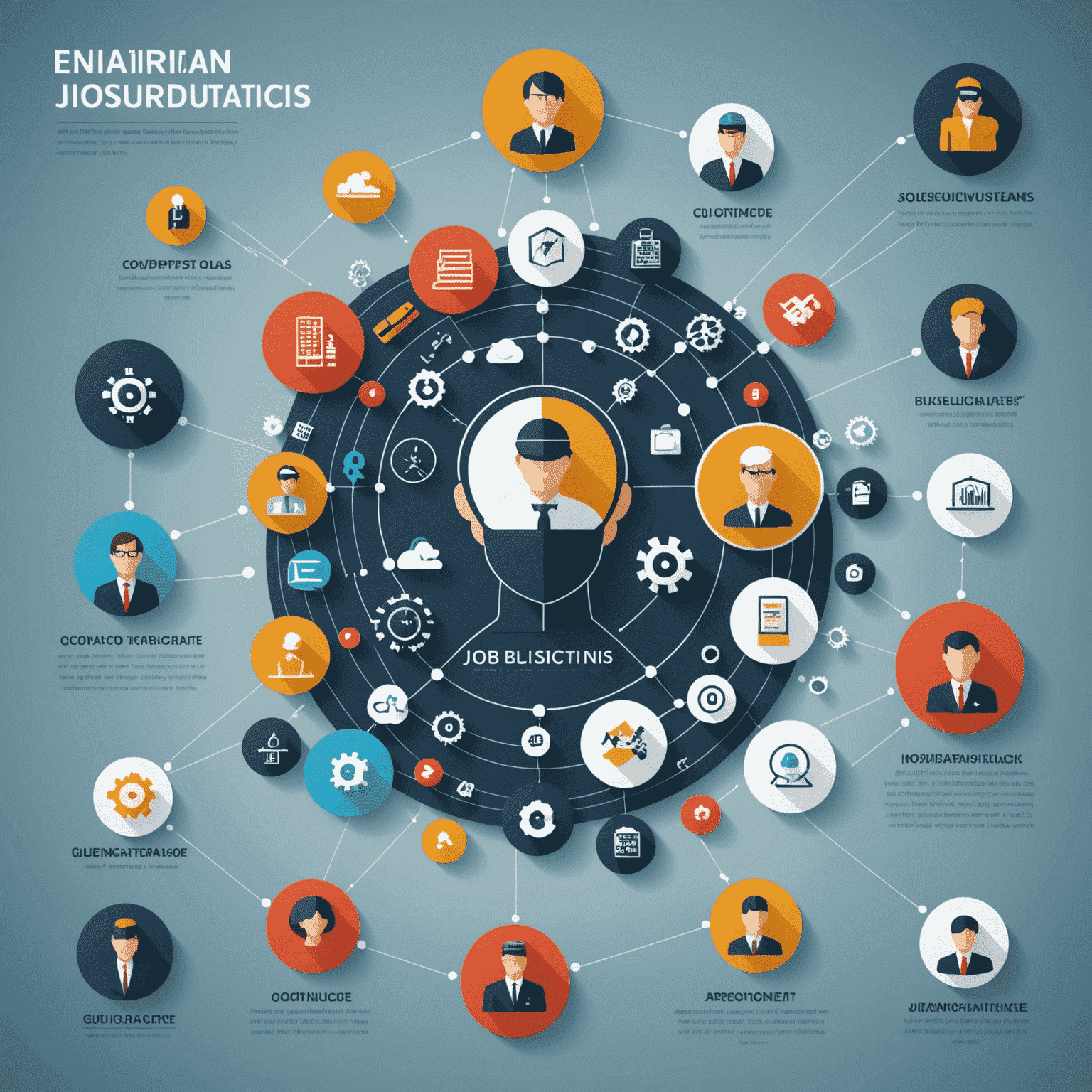 Infografika zobrazující různá odvětví a pracovní pozice s ikonami AI