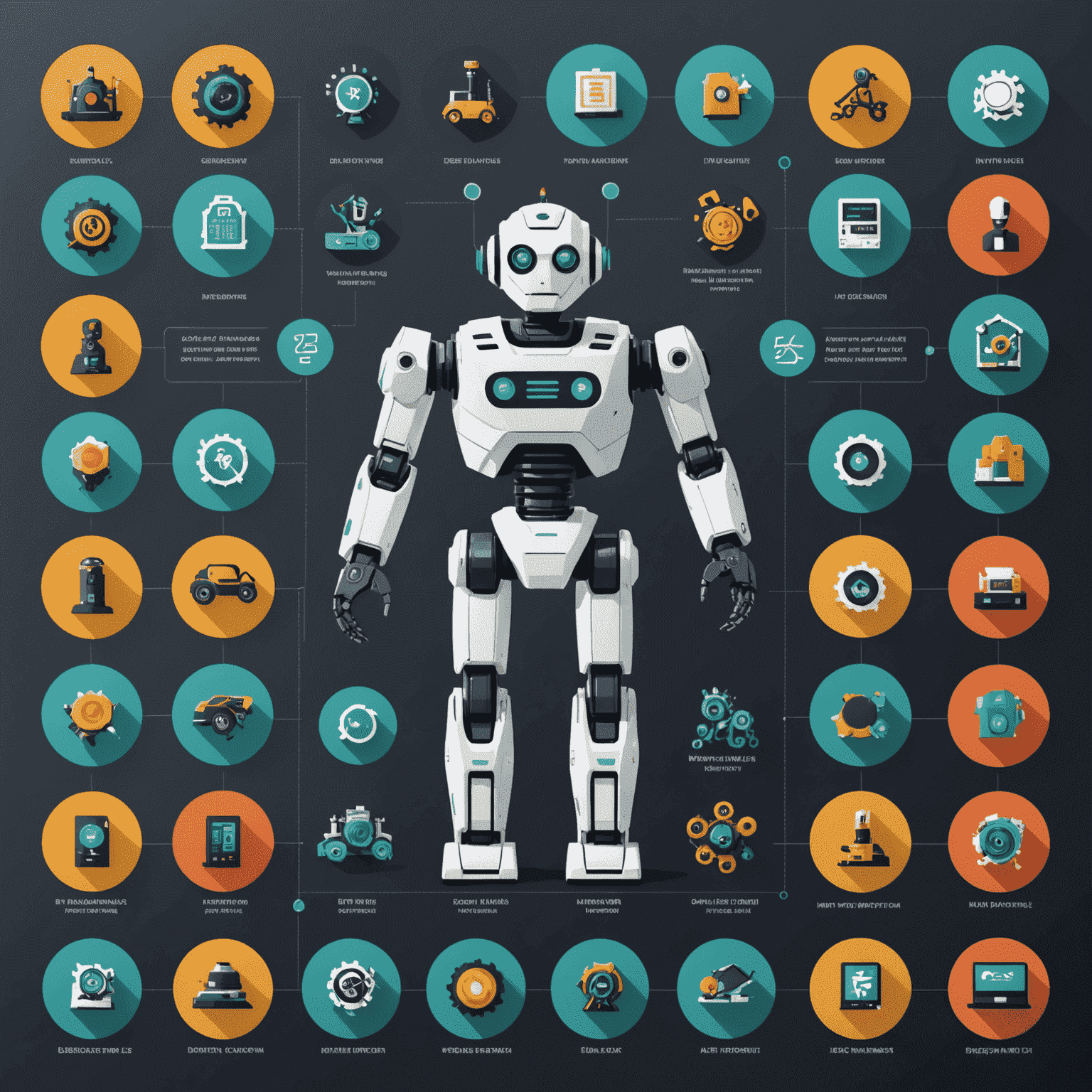 Infografika zobrazující různá odvětví a typy práce s ikonami robotů a AI, indikující míru ohrožení automatizací